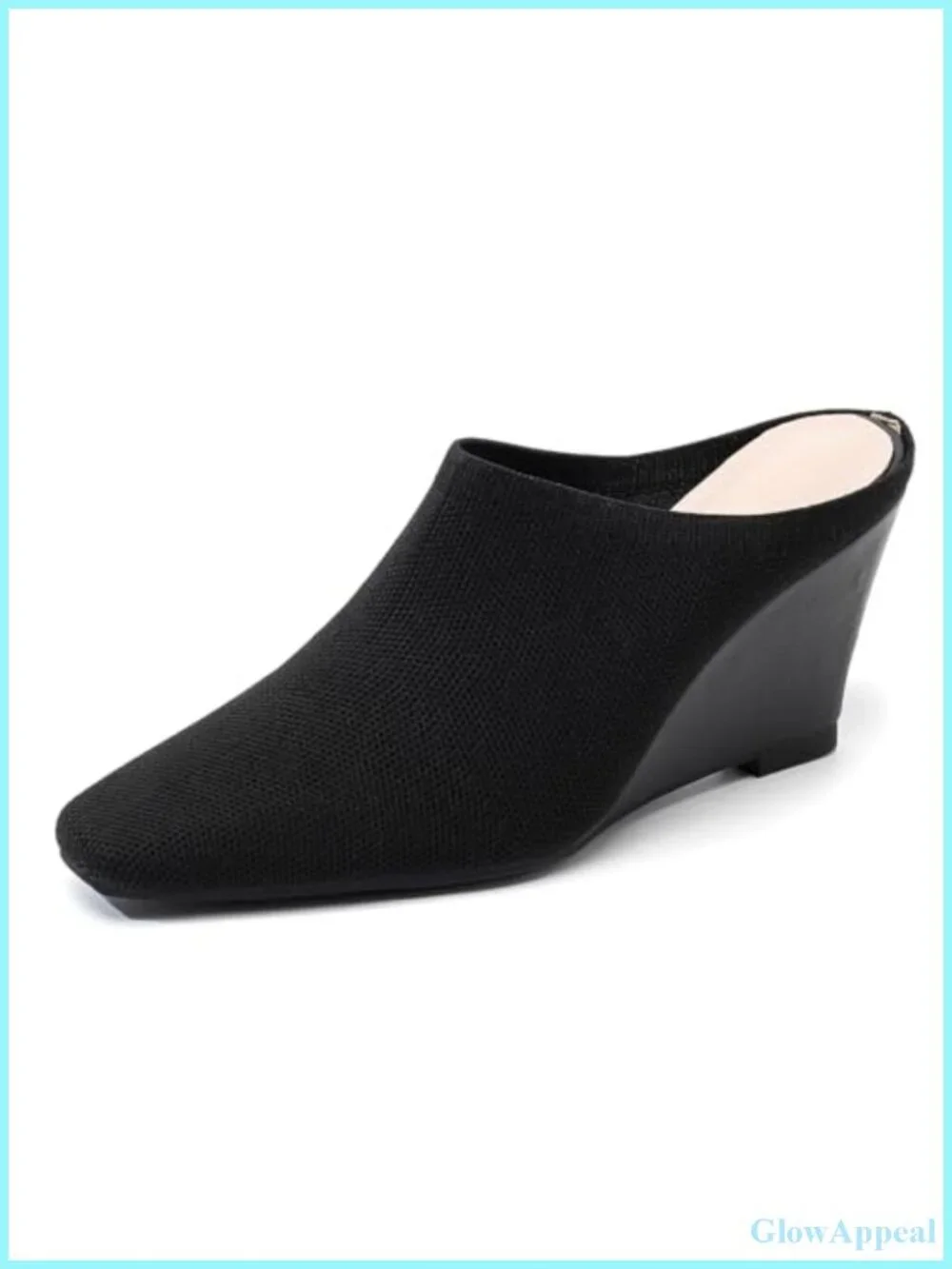 Women's Knit Closure Wedge Heels Square Toe Mules Memory Foam Slip On Comfort